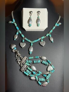 Beautiful Brighton Necklace, Bracelet, & Earrings Turquoise Silver Set
